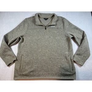 Eddie Bauer Sweatshirt Mens XXL Beige Mock Neck 1/4 Zip Pullover Knit Pockets